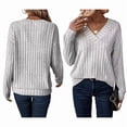 thumbnail image 2 of Long Sleeve Shirts for Women V Neck Casual Fall Tops Loose Fit Lightweights Sweaters Tunic Fashion Clothes Grey S, 2 of 7