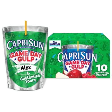 Capri Sun Game Day Gulp Juice Drink Blend Juice Boxes, 10 Pouches, for School Lunches and Tailgates, All Natural Ingredients, 6 oz, Liquid