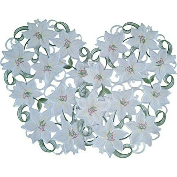 Doily Boutique Placemats Set of 2 with White Easter Lily Flowers Size 11 x 17 inches