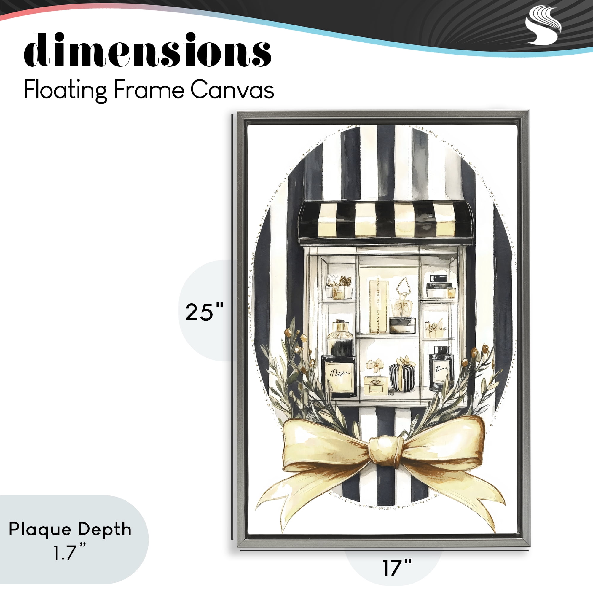 Stupell Industries Maison Perfume Window Display Gray Framed Floater Canvas Wall Art, design by Petal Prints Design