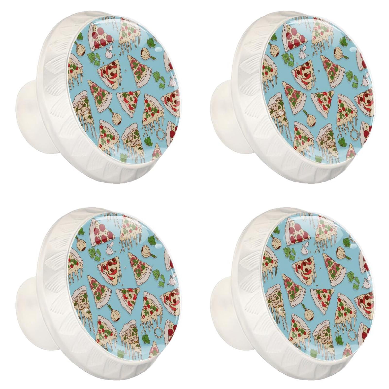 4 Pcs Pizza Pattern Knobs for Kitchen Cabinet Cupboard Dresser Bookcase Drawer Pulls Handles Round Home Decor