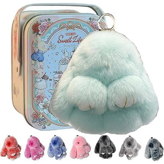 Bunny Keychain with Tin, 40 Color Options, Handmade Polyester Rabbit Key Ring, 5.8" Decorative Bag Charm Accessory