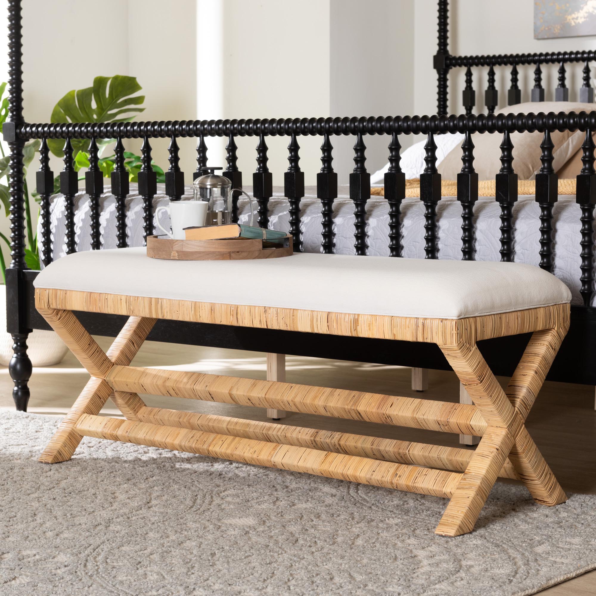 bali & pari Christy Boho Accent Bench, Light Honey