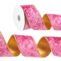 Uxcell Velvet Wired Ribbon, Gold Crushed Ribbons for Gift Wrapping and Crafts Rose Pink 2.5 in