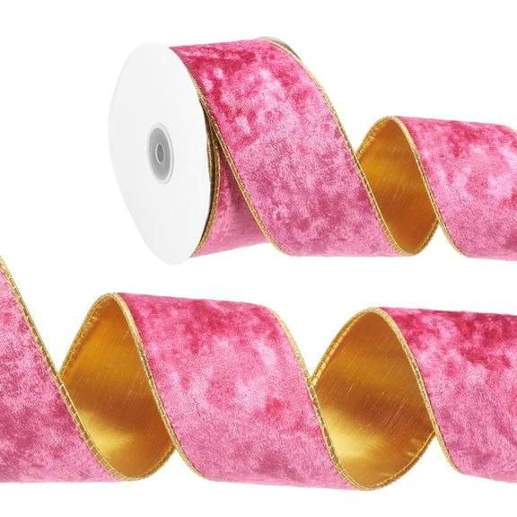 Uxcell Velvet Wired Ribbon, Gold Crushed Ribbons for Gift Wrapping and Crafts Rose Pink 2.5 in