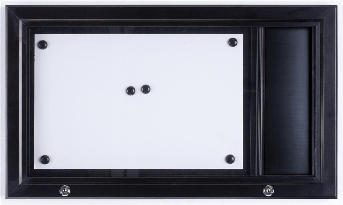 Weather Resistant, Magnetic Surface, Bulletin Board With Swing-Open Locking Door, Wall Mounted, Matte Black Finish Aluminum Frame, With Header, For Indoor Or Outdoor Use (ODM111711H)