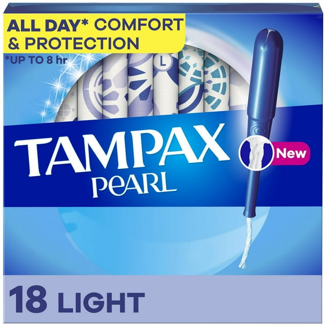 Tampax Pearl Tampons, with LeakGuard Braid, Light Absorbency, Unscented 18 count