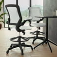 thumbnail image 4 of BizChair Mid-Back White Mesh Ergonomic Drafting Chair with Adjustable Foot Ring and Flip-Up Arms, 4 of 17