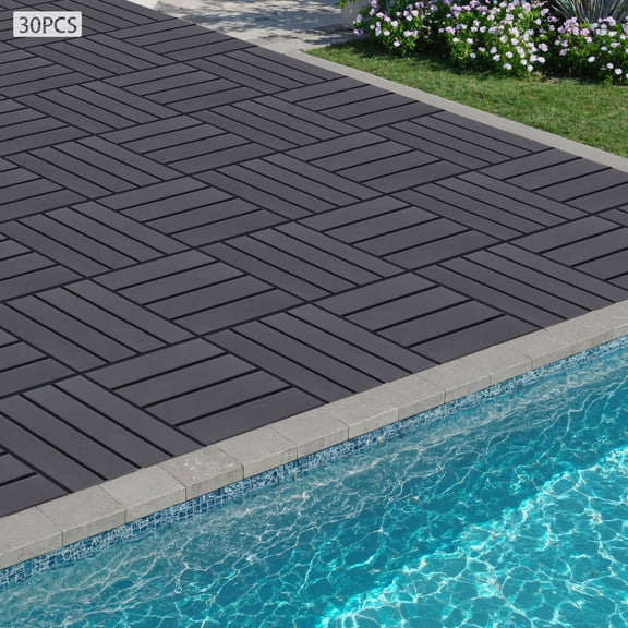 12"x12" 30 Pack Interlocking Deck Tiles Outdoor Patio Floor Tiles Dark Gray for Deck, Poolside, Garden, Balcony, Lawn, Backyard, Greenhouse