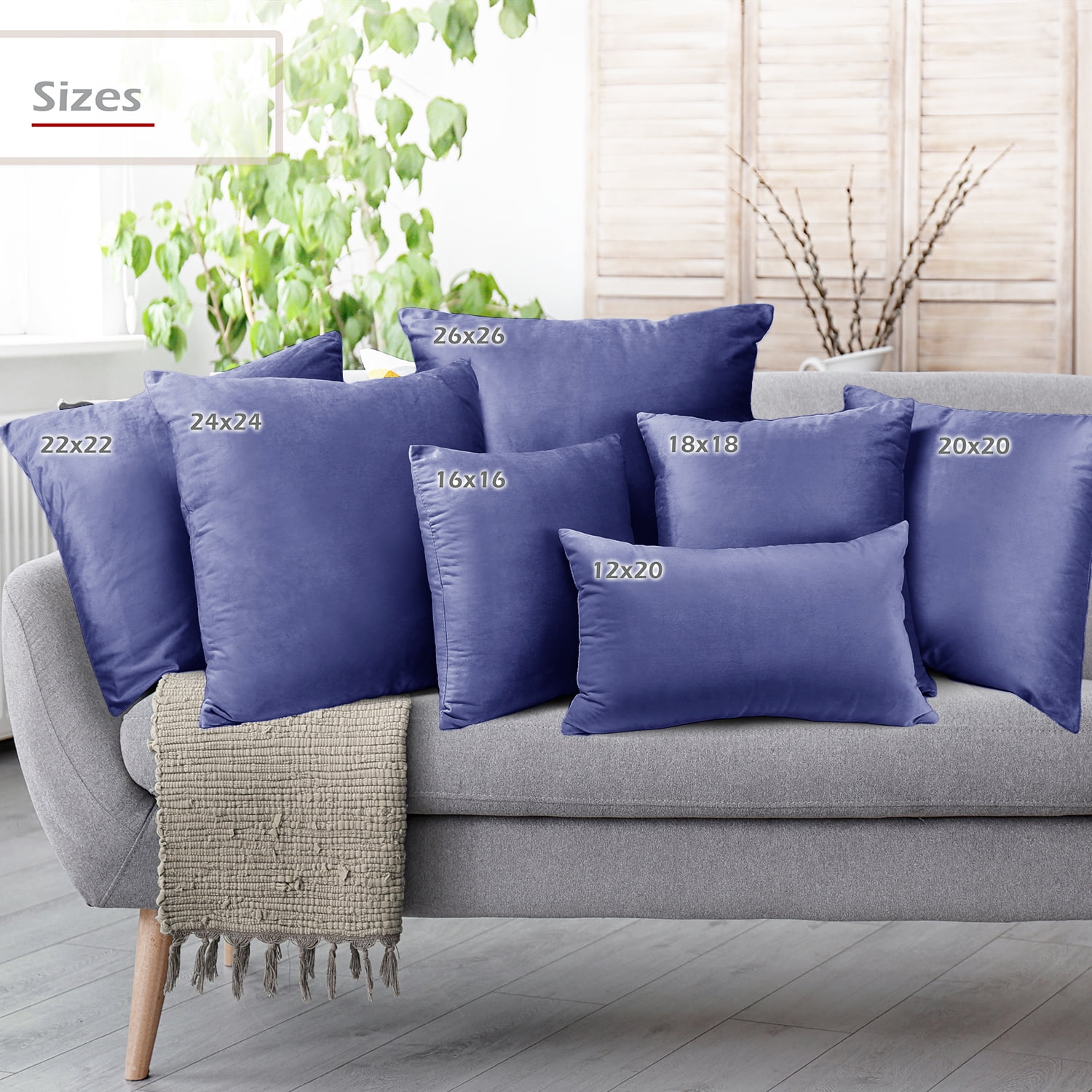 Clara Clark Plush Solid Decorative Microfiber Square Throw Pillow Cover with Throw Pillow Insert for Couch, Calm Blue, 24"x24"", 4 Piece Decorative Soft Throw Pillow Set