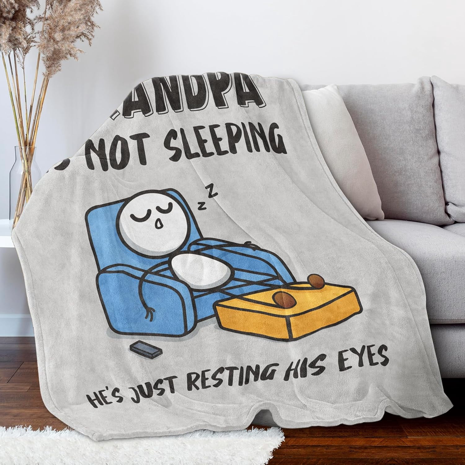 Funny Grandpas Fathers Day Birthday Gift from Grandkids, Grandpa is Not Sleeping Blanket, Super Soft Throws Blanket for Napping, Promoted to Grandpas Gifts