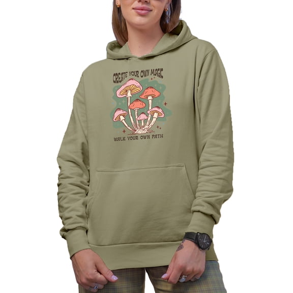 Create Your Own Magic, Walk Your Own Path, Boho Retro Mushroom Art Merch Gift, Sand Hooded Sweatshirt or Hoodie, 2XL