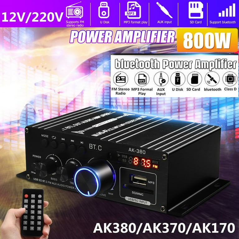 Ak380 800W 12V Power Amplifier Bluetooth 5.0 Stereo Home Car BASS