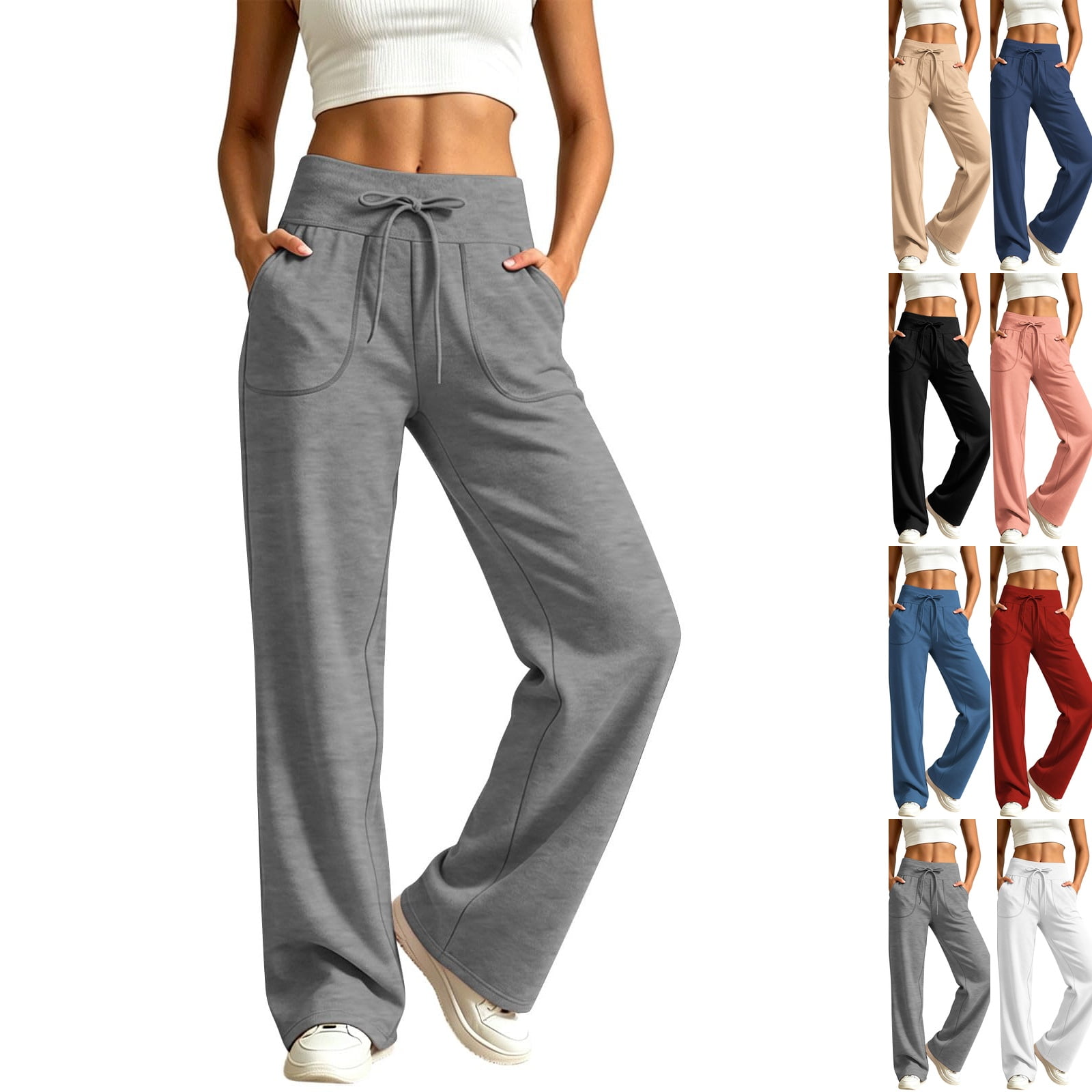 Women s Sweatpants Wide Leg Baggy Yoga Pants with Pockets High Waist Breathable Ultra Soft Drawstring Straight Open Bottom Sweat Pants for Workout Casual Gray XXL