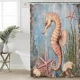 thumbnail image 2 of Small Stall Shower Curtain 36x78 Inch Narrow Half Size Orange Seahorse Coastal Bath Curtains Bathroom Decor Nautical Starfish Coral Beach Waterproof Fabric Shower Curtain Set with Hooks 36 Inch, 2 of 6