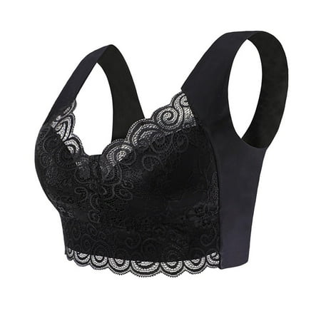 Tumotour Full Coverage Bras For Women Lace Pattern Traceless Without Steel Ring Gathering Push Up Nursing Bra Yoga Beauty Vest Integrated Fixed Chest Pad Fitness Small Soft Breathable Seamless Bra