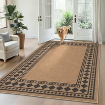 Haperlare 10'x13' Washable Easy Jute Rugs Modern Bordered Carpet, Geometric Indoor Outdoor Rug Non Slip Low Pile Floor Mat for Living Room Bedroom Patio, Brown