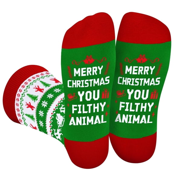 Funny Christmas Socks for Men Women Teens Boys - MERRY CHRISTMAS YOU FILTHY ANIMAL Holiday Novelty Fun Funky Cute Crazy Silly Socks - Secret Santa Xmas Christmas Gifts Ideas Stocking Stuffers