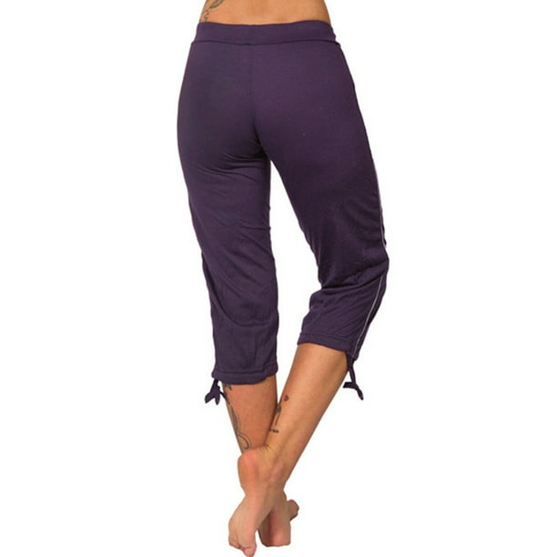 Sexy Dance Women Yoga Pant Elastic Waisted Capri Pants Solid Color