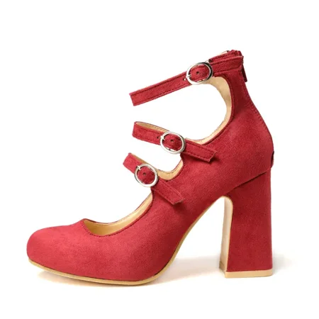 

Women‘s High Heel Mary Jane Shoes Chunky Heel Suede Pumps Solid Color Ankle Strap High Heels
