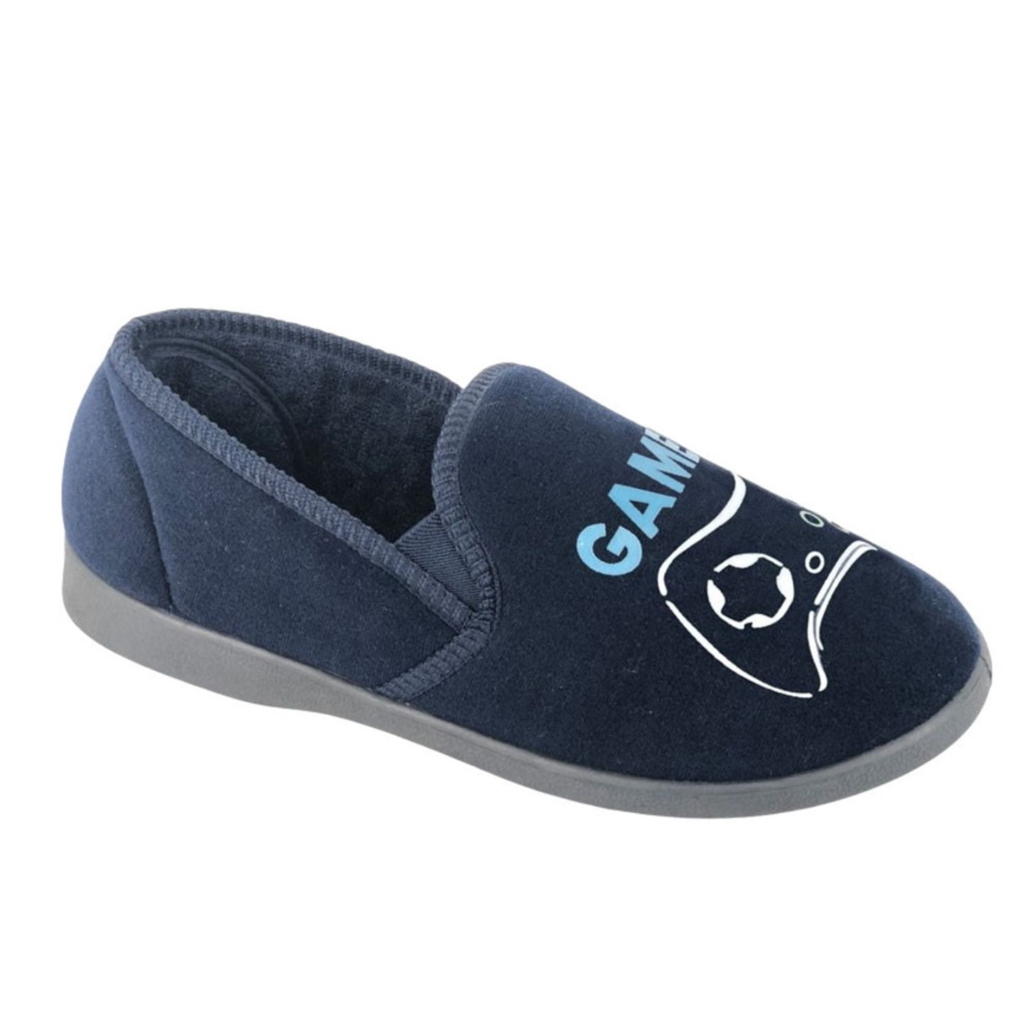 Zedzzz Men's Aaron Twin Gusset Velour Slippers - Comfort House Shoes (Size 12 US, Navy/Grey)