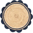 thumbnail image 2 of 4 Ft Round Navy Blue & Natural Jute Premium Scalloped Jute Rug – Handcrafted Natural Braided Carpet for Living Room, Bedroom, Entryway – Boho Home Decor, 2 of 5