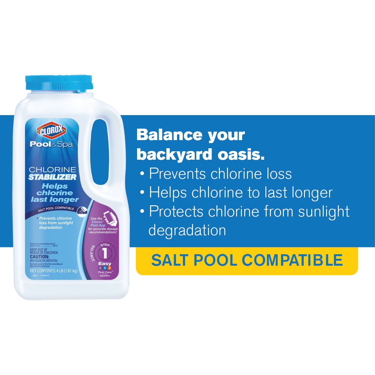 Clorox Pool&Spa Pool Chlorine Stabilizer,  Stabilize Chlorine in Swimming Pools  4 lbs
