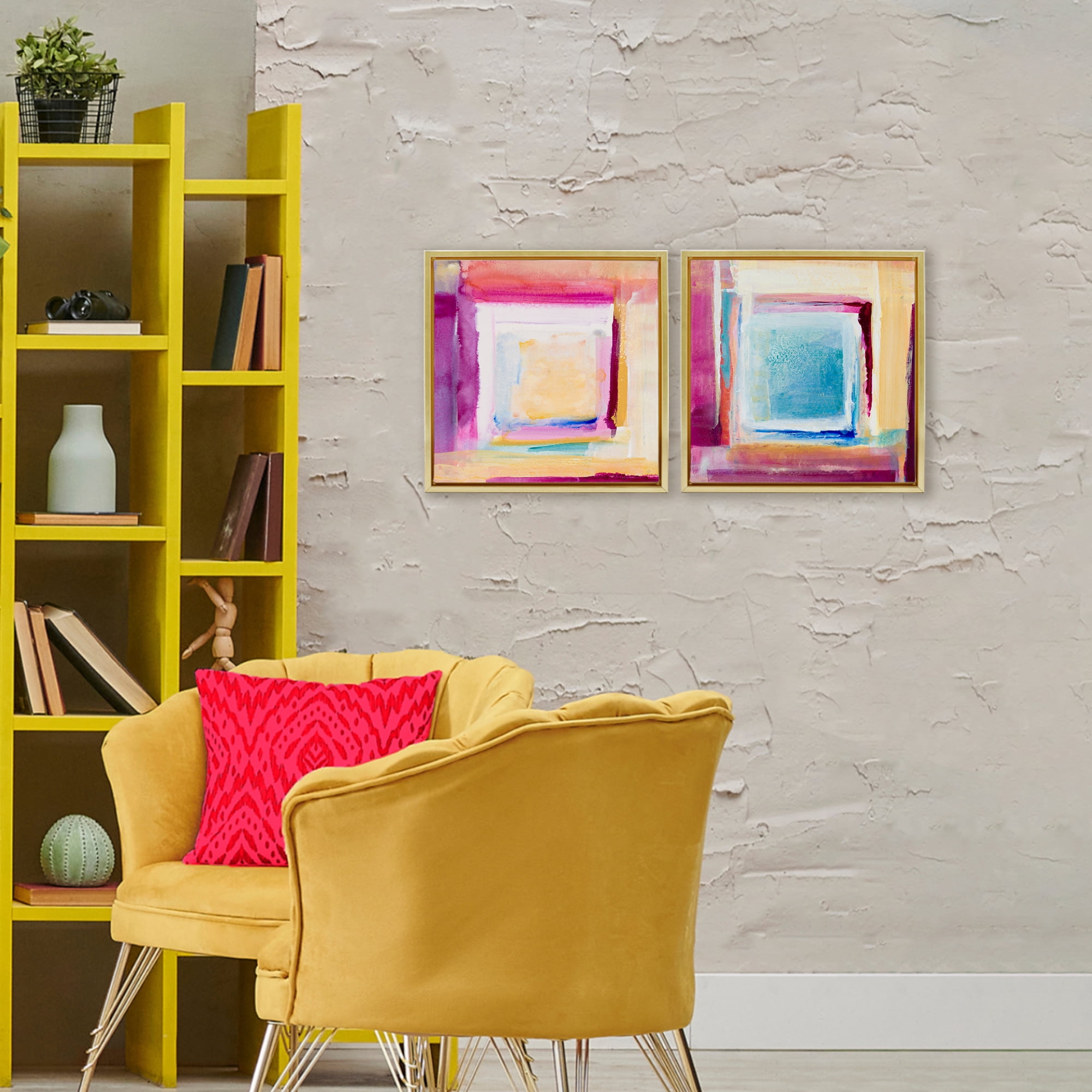 Stupell Industries Pink & Yellow New Day 2 Piece Gold Framed Floater Canvas Set, design by Lanie Loreth