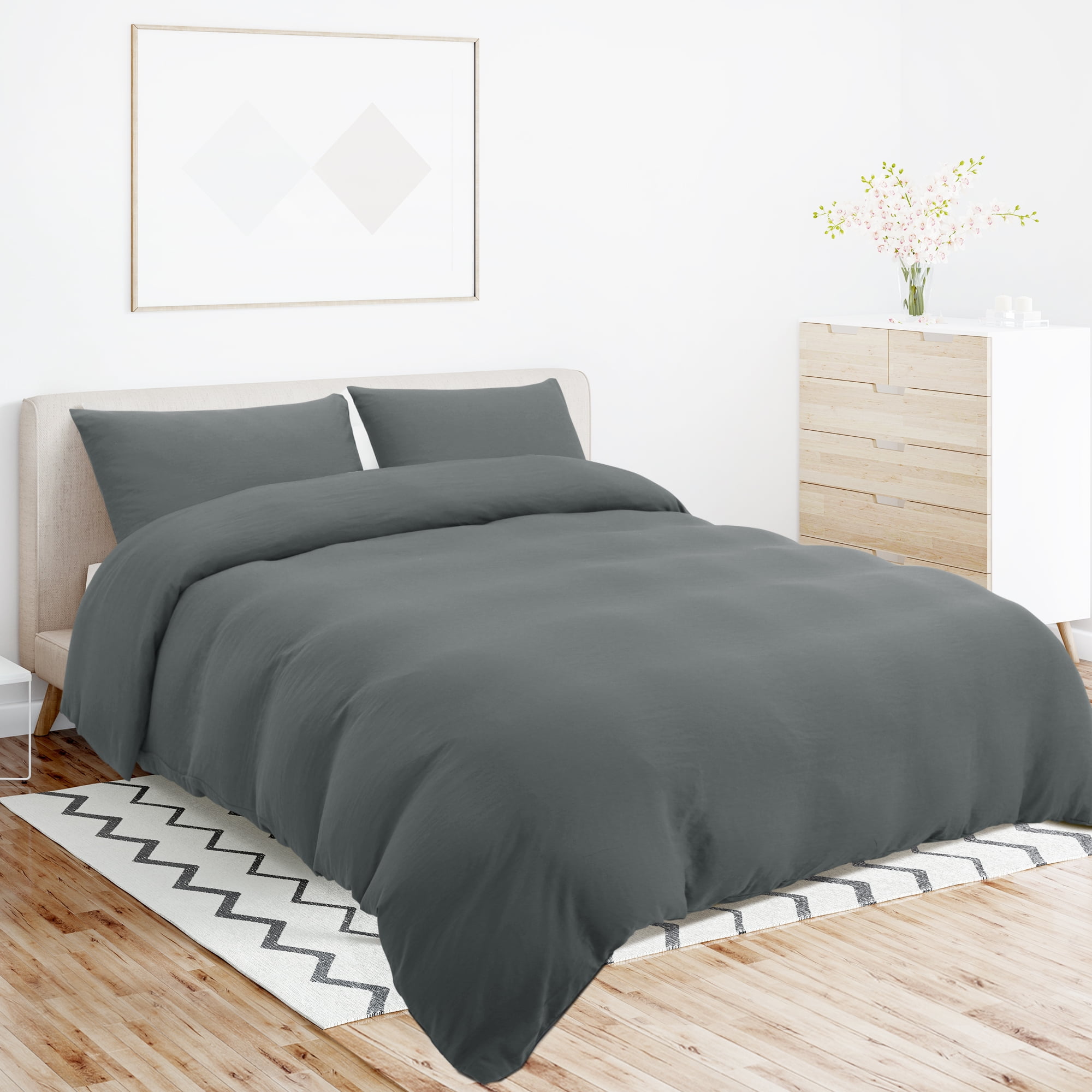 Unique Bargains 100% Microfiber Soft 3 Pieces Duvet Cover Set King Dark Gray