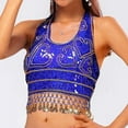 thumbnail image 5 of BYHONG Women's Sequin Tassel Tank Top Belly Dance Crop Blouse Sleeveless Sparkly Party Top for Women Dark Blue One Size, 5 of 7