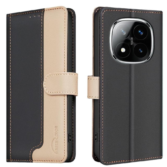 Premium RFID Blocking Wallet Case for Xiaomi Redmi Note 14 Pro 4G with 3 Card Slots & Stand Black