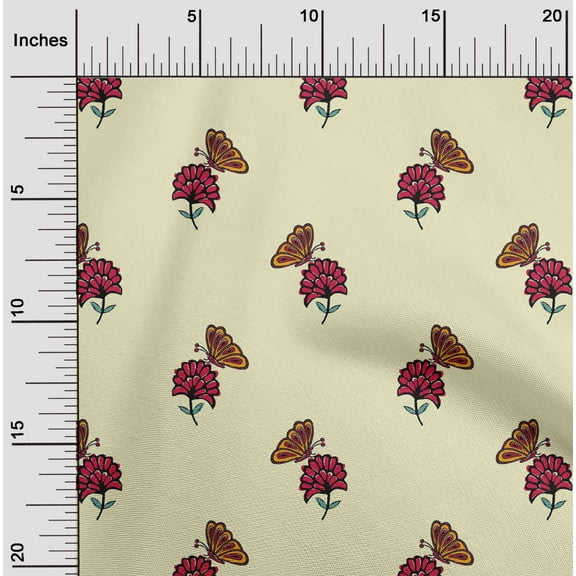 oneOone Organic Cotton Poplin Twill Fabric Floral & Block Printed Craft Fabric BTY 42 Inch Wide