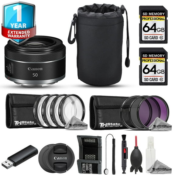 Canon RF 50mm f/1.8 STM Lens - 15pc 64GB Advanced Bundle   1 Yr Warranty (International Version)
