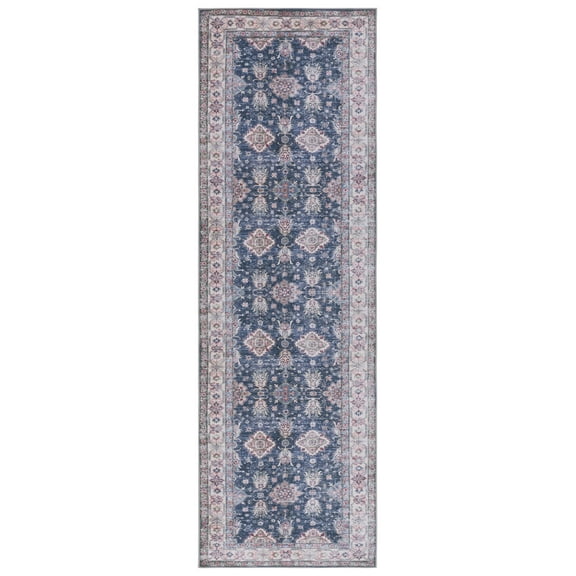 SAFAVIEH Tucson Crystal Oriental Machine Washable Runner Rug, Navy/Beige, 2'6" x 6'