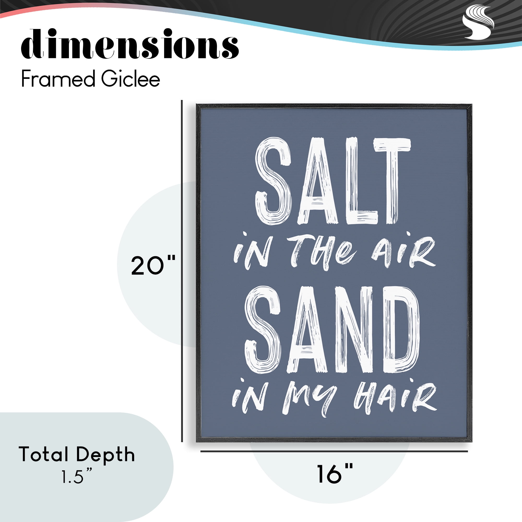Summer Sentiment Salt Sand In Hair Black Framed Giclee Art, design by Lettered and Lined