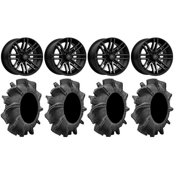 MSA Black Rogue 14" UTV Wheels 29.5" Assassinator Tires Can-Am Maverick X3 / Honda Pioneer 1000 / Talon