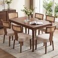 thumbnail image 3 of Guyou Modern Rattan Backrest Dining Chairs Set of 2, Mid-century Farmhouse Linen Upholstered Kitchen Chairs Solid Wood Side Chairs for Kitchen Dining Room Living Room, Beige, 3 of 15