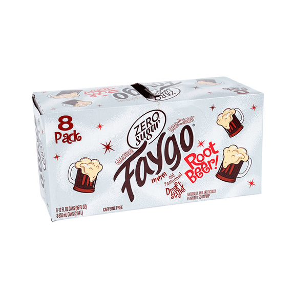 Faygo Diet Root Beer Soda, 12 fl oz Cans, 8‑Pack (Zero Sugar)