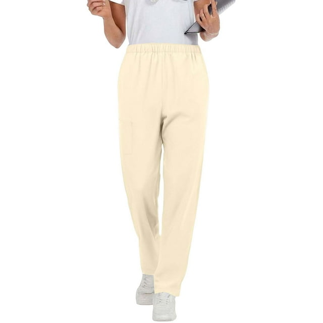 RKSTN Women Scrub Pants Plus Size Solid Color Mid Rise Straight Leg Lightweight Pull on Scrub Pants with Multiple Pockets