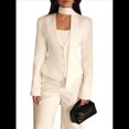thumbnail image 3 of Chaqueta de Traje de Larga para Mujer, Color Liso, Cuello en V, Corte Entallado y Hombreras M, 3 of 9