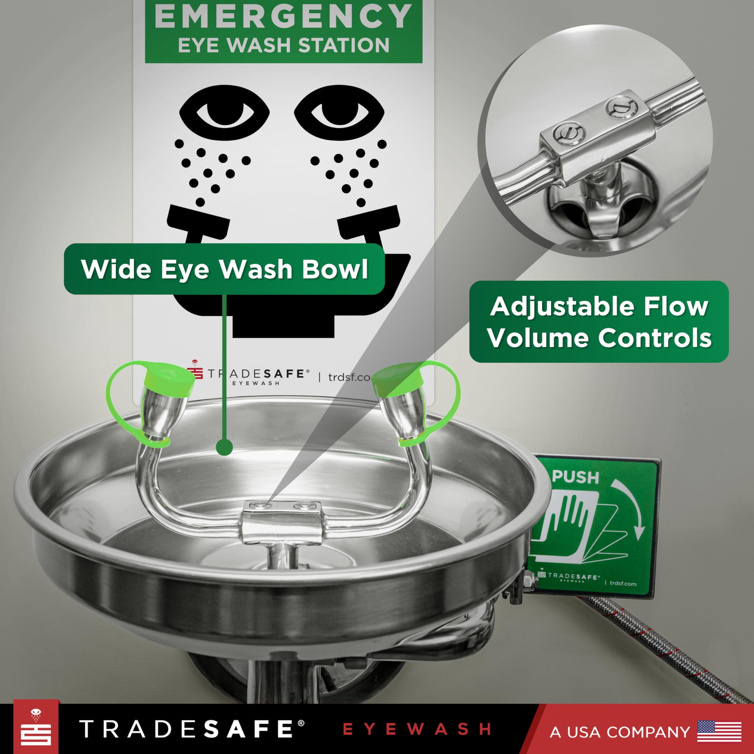 TRADESAFE Wall Mount Eye Wash Station, Emergency Eye Wash Station OSHA Approved, ANSI Compliant