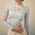 thumbnail image 3 of Women`s Multiple Color Loose Retro Smooth Round Collar Butterfly Long Sleeve Polyester Tight Top(Green,L), 3 of 7