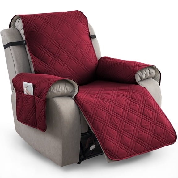 Modern & Waterproof Single Recliner Cover, Non-Slip Sofa Cover with Pockets, Pet Scratch-Resistant Couch Cover for Sofa, Washable Furniture Protector for Office, Living Room, & Home Decor(Wine)