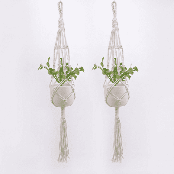 MoHern 2 Pcs Hand-Woven Cotton Plant Hangers, 41.34 Inch Nordic Macrame Flower Pot Holder, Bohemian Hanging Basket for Indoor Outdoor Greenery