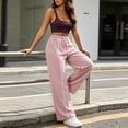 thumbnail image 5 of WIZUTIZ Women's High Waist Wide Leg Trousers Elastic Waist Drawstring Side Stripe Pockets Full Length Casual Loose Pants Street Style Elegant, 5 of 7