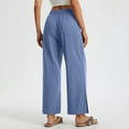 thumbnail image 4 of Soki Women's Cotton Linen Drawstring Pants Wide Leg Beach Trousers with Pockets, Slit Hem, 4 of 8