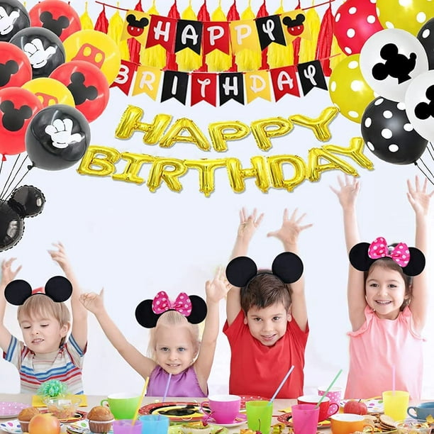 Mickey Mouse Fournitures et décorations de fête d'anniversaire Mickey Mouse  Party Supplies sert 8 invités avec des plaques de bannière ballons