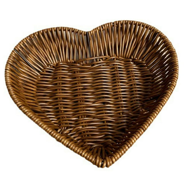 Panier Tissé en Rotin en Forme de Cœur Plateau de Rangement Multi-Usage pour Cuisine Maison