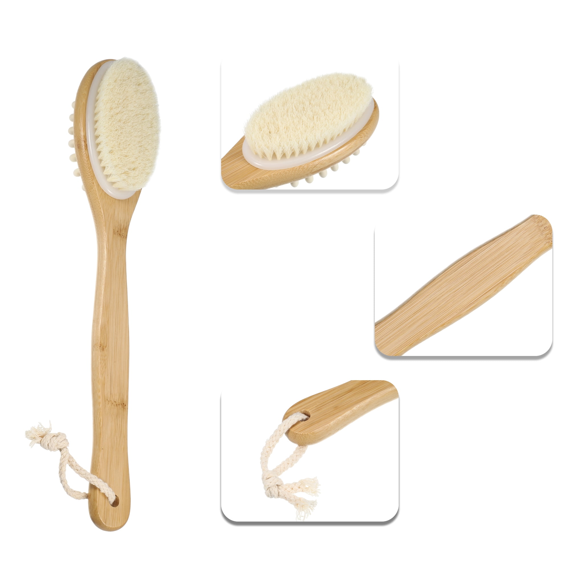 Unique Bargains Long Handle Bath Brush Double Side Scrubber 15.75" Beige 1 Pc