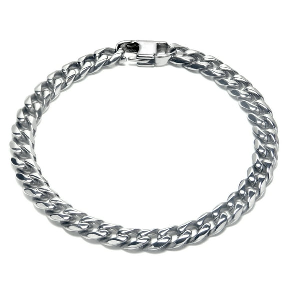 Titanium Kay Solid Titanium 7MM Curb High Polish Finish Chrome Color Men's Link Bracelet 8.5"